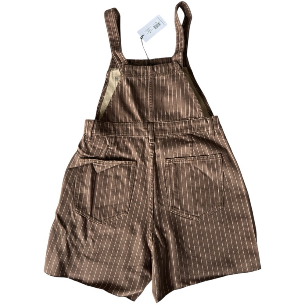WEWOREWHAT Slit Overall Shorts Romper Pinstripe Brown Raw Hem Size M NWT - Picture 4 of 7